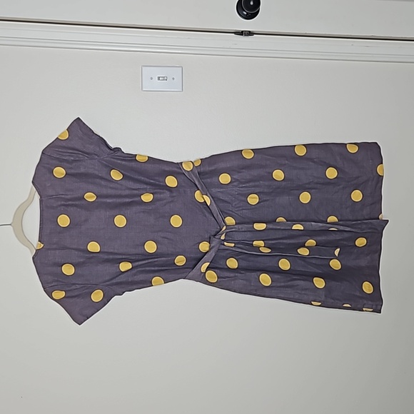 Boden Womens Dress Sz 6 Gray Yellow Polka Dot Belted Sheath Cotton Linen Preppy - Picture 10 of 11